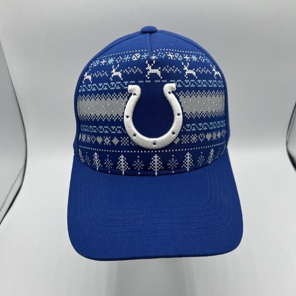 Indianapolis Colts Christmas Sweater Print Snapback Hat Cap Blue White Mens